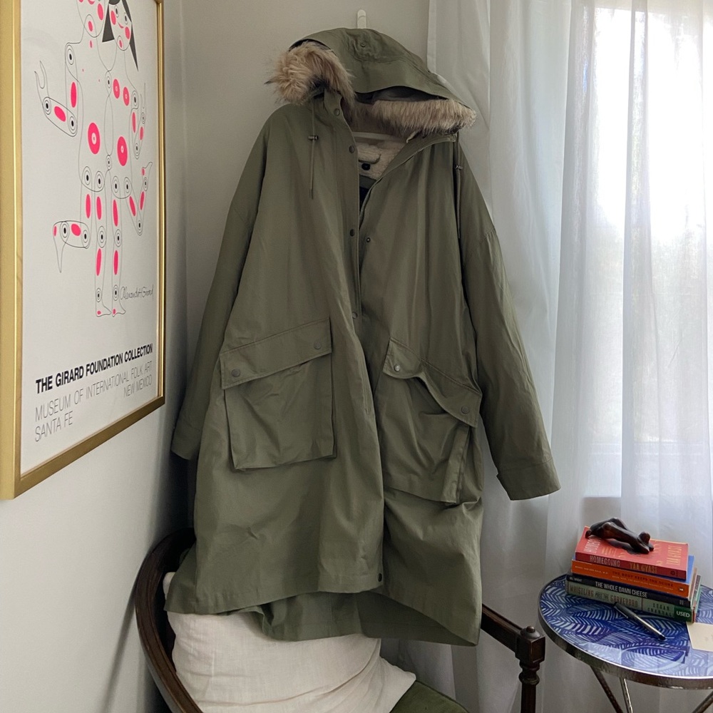 ASOS NWOT Oversized Green A-Line Removable Teddy Lining/Faux Fur Hood | 18-22W